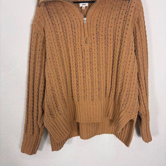 Aerie Carmel Knit Plush Quarter Zip Oversized Collared Pullover Sweater Size XS - Picture 3 of 13